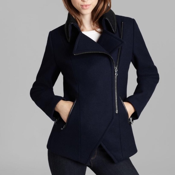 Trina Turk Jackets & Blazers - Trina Turk Coat Abby Rib Knit Collar In Blue Wool